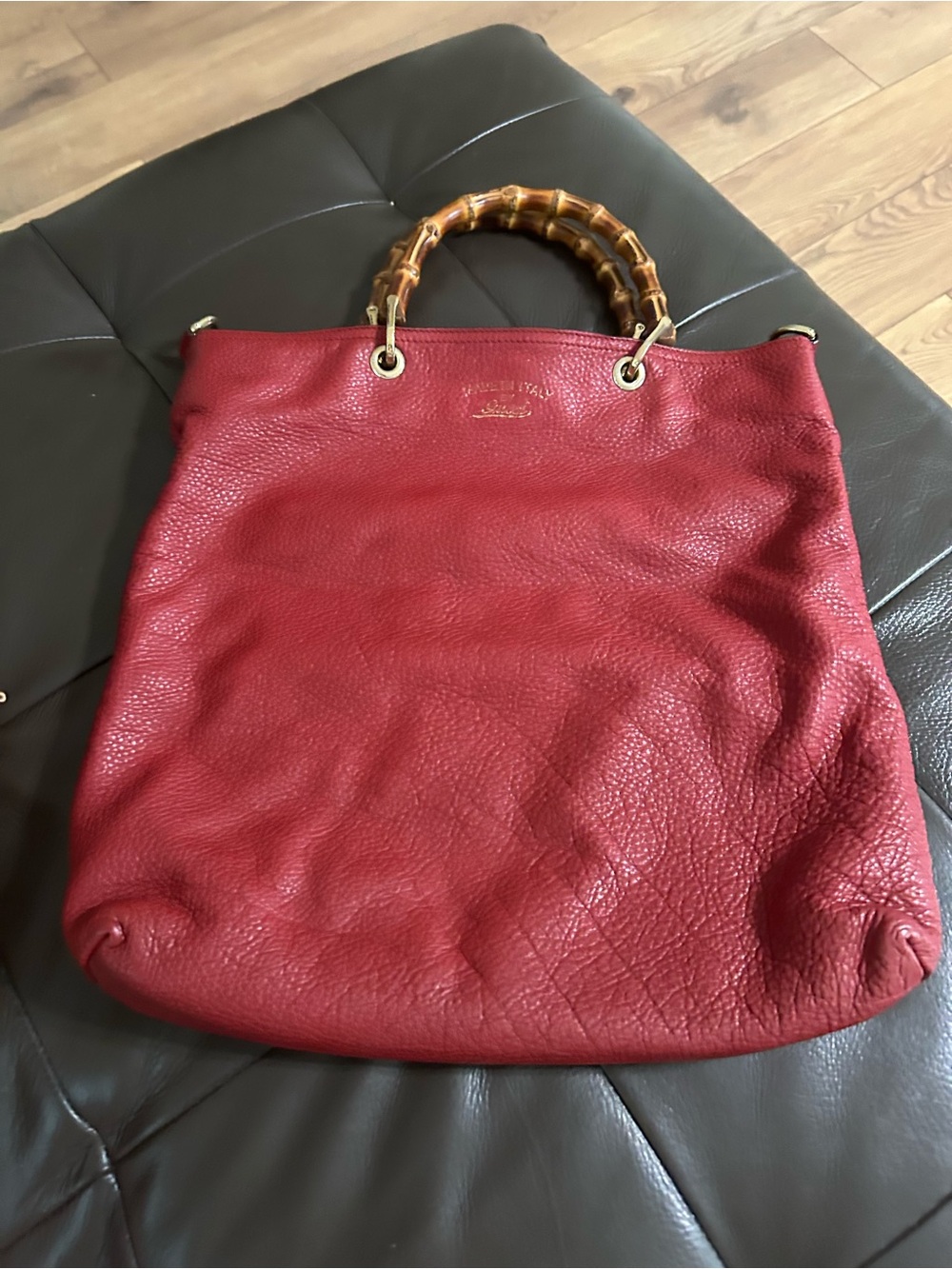 Gucci Red Leather Tote with Bamboo Handles